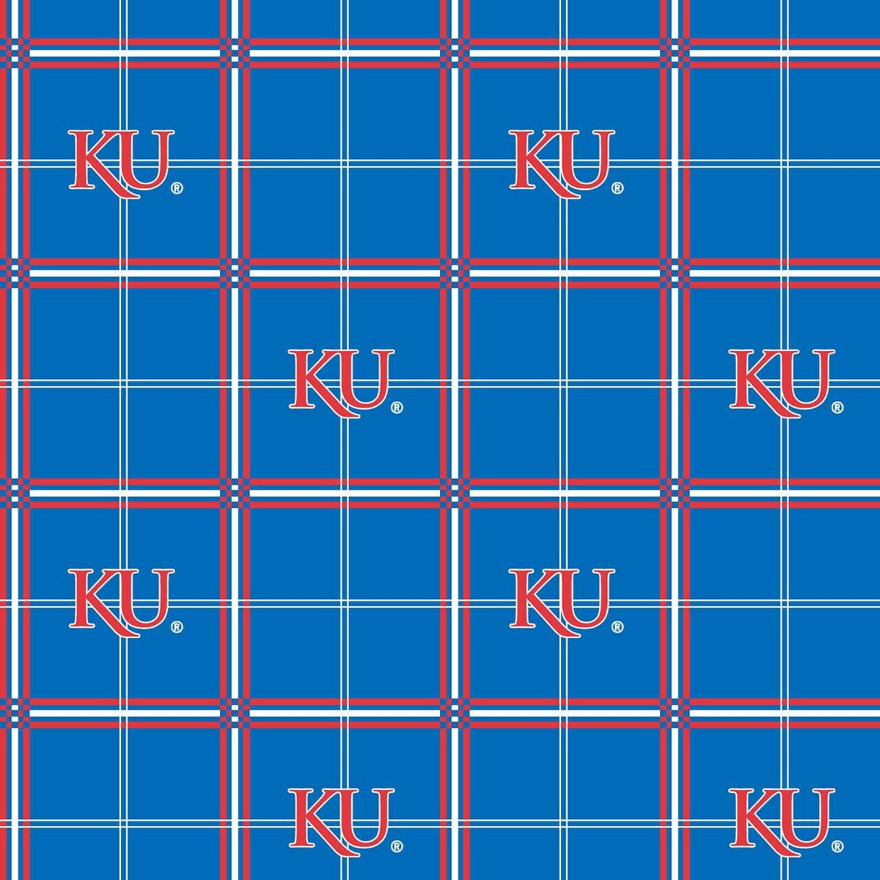 Sykel Enterprises-University of Kansas Flannel Fabric-Kansas Jayhawks Plaid Cotton Flannel Fabric